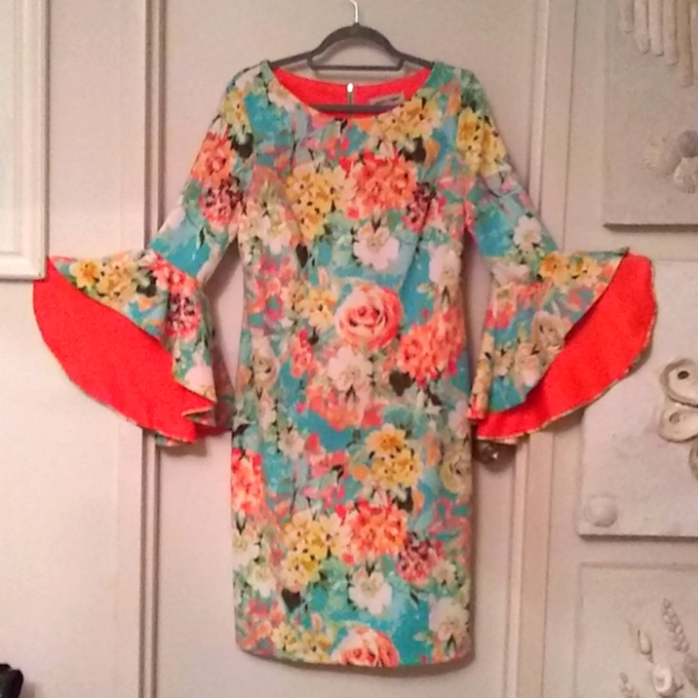 Floral Long Sleeve Dress with Bell Sleeves